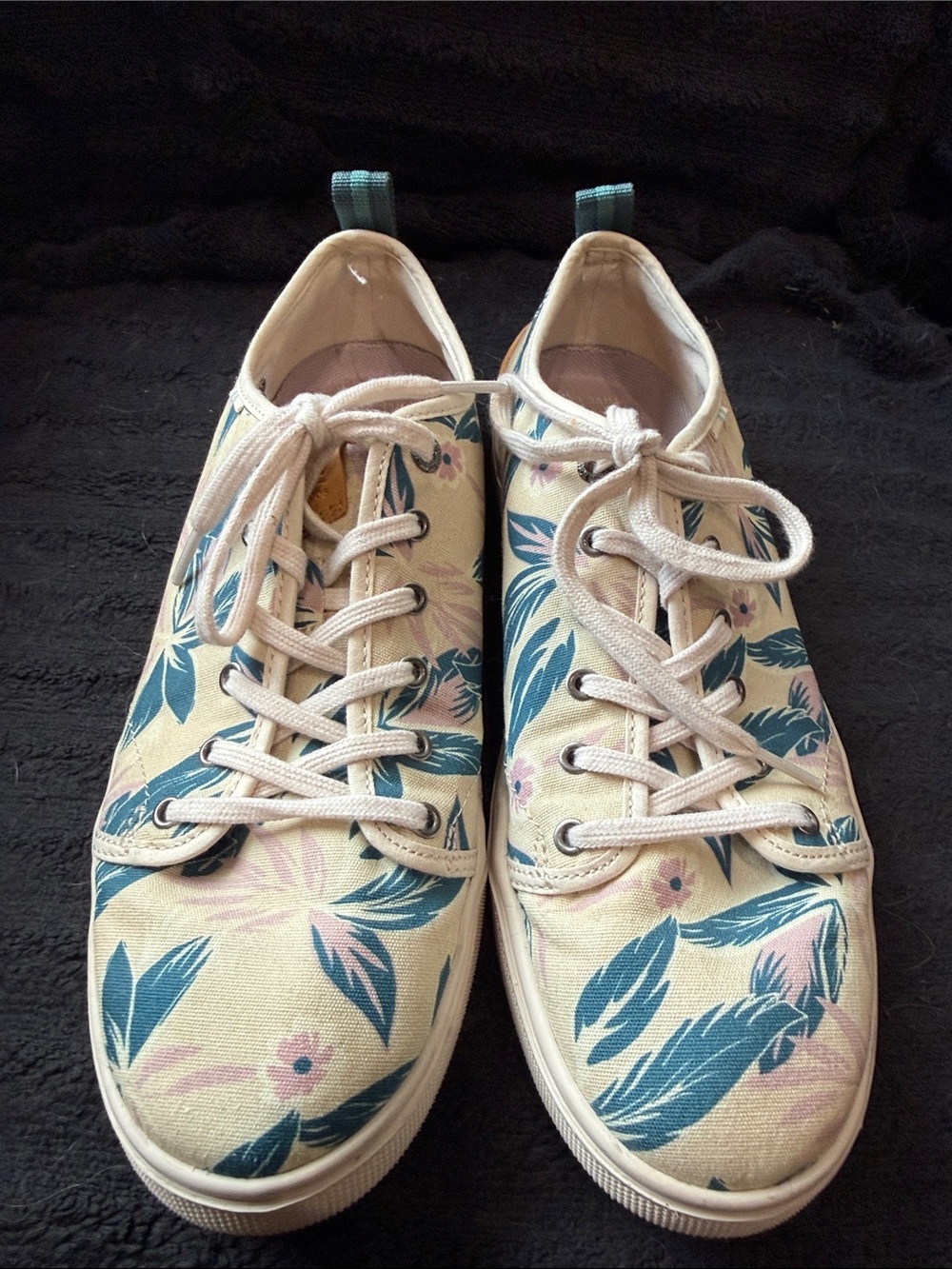 Toms Casual Floral Canvas Lace-Up Sneakers - Cream & Teal